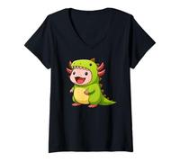 Donna Axolotl - Costume da dinosauro Trex, per amanti degli animali, per bambini e bambine Maglietta con Collo a V