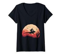 Donna Axolotl Cowboy Silhouette Far West Tramonto Maglietta con Collo a V