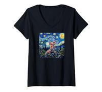 Donna Axolotl Fish Prehistoric Starry Night Van Gogh Style Maglietta con Collo a V