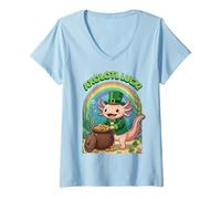 Donna Axolotl Fortuna San Patrizio Leprechaun Axolotl Arcobaleno Maglietta con Collo a V