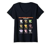 Donna Axolotl Kawaii Halloween Axolotls Carino & Spooky Maglietta con Collo a V