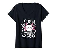 Donna Axolotl Kawaii Teschio Cute Horror Pastel Goth Design Maglietta con Collo a V