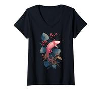 Donna Axolotl Lover Dark Botanical Celeste Mezzaluna Maglietta con Collo a V