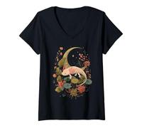 Donna Axolotl Lover Dark Botanical Celeste Mezzaluna Maglietta con Collo a V