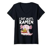Donna Axolotl Mangio Un Ramen Lotl Maglietta con Collo a V
