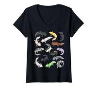 Donna Axolotl Morphs Tipi di Axolotls Scienza Estetica Biologia Maglietta con Collo a V
