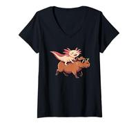Donna Axolotl Riding Capybara con occhiali da sole Animal Meme Tee Maglietta con Collo a V