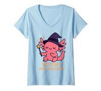 Donna Axolotl Strega Carino Halloween Fantasy Kawaii Maglietta con Collo a V
