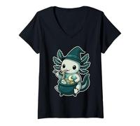 Donna Axolotl stregato Ramen nel calderone Kawaii Halloween Maglietta con Collo a V