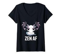 Donna Axolotl Zen AF Meditando Yoga Posa Pesce Spirituale Namaste Maglietta con Collo a V