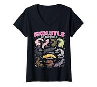 Donna Axolotls of The World Axolotl Morphs Chart Ragazzi Ragazze Bambini Maglietta con Collo a V