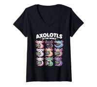Donna Axolotls of The World - Maglietta Kawaii Axolotl Educational Maglietta con Collo a V