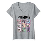 Donna Axolotls of The World - Maglietta Kawaii Axolotl Educational Maglietta con Collo a V