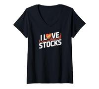 Donna Azioni I Love Trend del mercato finanziario toro Maglietta con Collo a V