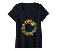 Donna Aztec Ouroboros Quetzalcoatl Serpente Piumato Maya Maglietta con Collo a V
