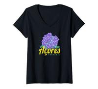 Donna Azzorre Ortensia Flower Island Portogallo Souvenir vintage Maglietta con Collo a V