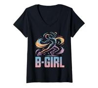 Donna B-Girl Breakdance Hip Hop Ballerina Breakdancer Breakdance Maglietta con Collo a V