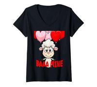 Donna Baaa Mine Agnello Che Tiene Palloncini a Forma di Cuore Maglietta con Collo a V