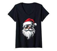 Donna Babbo Natale con Cappello E Occhiali da Sole Maglietta con Collo a V