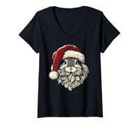 Donna Babbo Natale Coniglio Grigio Coniglietto Natale Vintage Artistico Maglietta con Collo a V