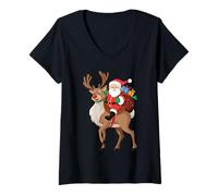 Donna Babbo Natale Equitazione Renna Natale Uomini Ragazzi Ragazzi Ragazzi Natale Maglietta con Collo a V