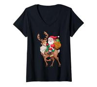 Donna Babbo Natale Equitazione Renna Natale Uomini Ragazzi Ragazzi Ragazzi Natale Maglietta con Collo a V