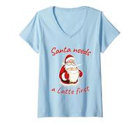 Donna Babbo Natale ha Bisogno di Un Latte per la Prima Vacanza di Natale per Gli Amanti del caffè Maglietta con Collo a V
