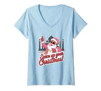 Donna Babbo Natale Indiano Bubble Gum Taj Mahal Natale Maglietta con Collo a V