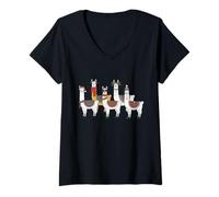 Donna Babbo Natale Llama Divertente Natale Merry Llamas Xmas Maglietta con Collo a V