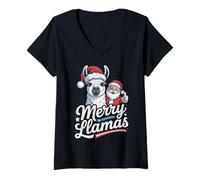 Donna Babbo Natale Llama Divertente Natale Merry Llamas Xmas Maglietta con Collo a V