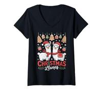 Donna Babbo Natale Llama Divertente Natale Merry Llamas Xmas Maglietta con Collo a V