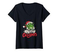 Donna Babbo Natale Merry Christmas Monster Spaventoso Natale Maglietta con Collo a V
