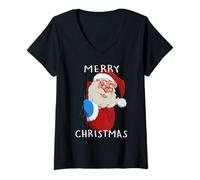 Donna Babbo Natale Merry Christmas Uomini Donne Famiglia Maglietta con Collo a V