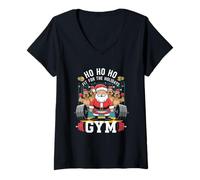 Donna Babbo Natale Motivazionale Ho Ho Ho Fit for The Holidays Maglietta con Collo a V