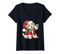 Donna Babbo Natale Puppy Holiday Spirit Christmas Joy Maglietta con Collo a V