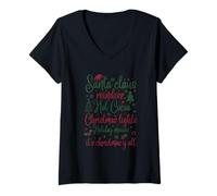Donna Babbo Natale Renna Caldo Cacao Luci di Natale Maglietta con Collo a V