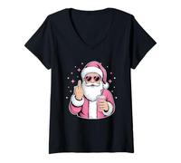 Donna Babbo Natale Rosa Ribelle Divertente Natale Maglietta con Collo a V