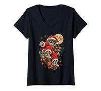 Donna Babbo Natale Skateboarder Cool Vacanza Streetwear Design Maglietta con Collo a V