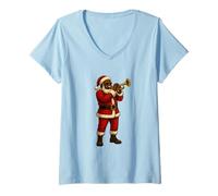 Donna Babbo Natale Tromba suonatore - Band Regalo, Divertente Tromba Maglietta con Collo a V