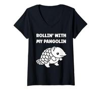 Donna Baby Animals Pangolins Cute Quote Rollin with My Pangolin Maglietta con Collo a V