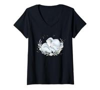 Donna Baby Elephant Carino Animale Floreale Acquerello Maglietta con Collo a V