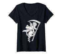 Donna Baby Grim Reaper Skull Scythe Gothic Angel Cherubino Maglietta con Collo a V