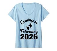 Donna Baby in Arrivo a febbraio 2026 Annuncio di Gravidanza Mamma papà Maglietta con Collo a V