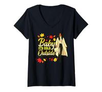 Donna Baby It's Cold Fuori Autunno Raccolto Autunno Melanina Donne Divertimento Maglietta con Collo a V