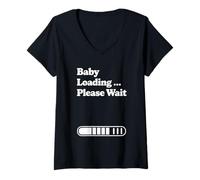 Donna Baby Loading Please Wait Minimo Progress Design Grafico Maglietta con Collo a V