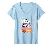 Donna Baby Panda Donuts Lovers Rosa Stelle Blu, Vibrazioni Positive Maglietta con Collo a V