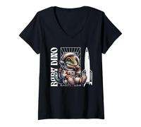 Donna Baby Roar Astronaut Dinosaur Dino Space Cosmic Galactic Art Maglietta con Collo a V