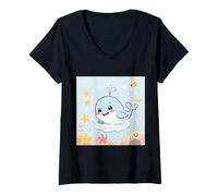 Donna Baby Whale Splash Party - Illustrazione per bambini Maglietta con Collo a V