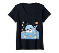 Donna Baby Whale Splash Party - Illustrazione per bambini Maglietta con Collo a V
