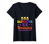 Donna Babysitter in Training Au-Pair Badante Tata Babysitter Maglietta con Collo a V